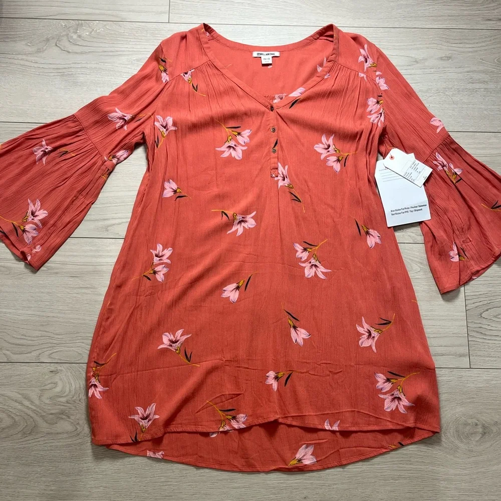 Billabong 2019 Dress/tunic Sunset Fields Color Ember Women’s M New Tags Boho - Picture 2 of 13